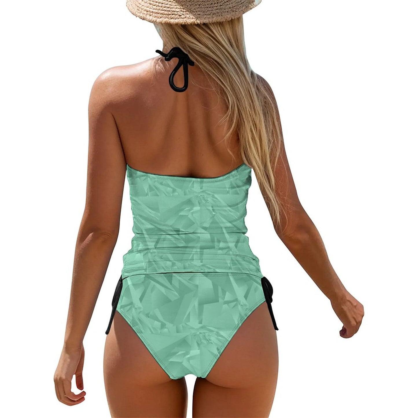 2-Piece Women's Tankini Set with High Neck Halter Top Teal