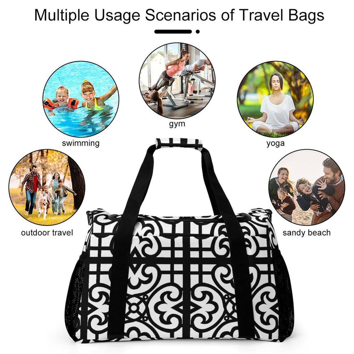 Travel Duffel Bag Black and White