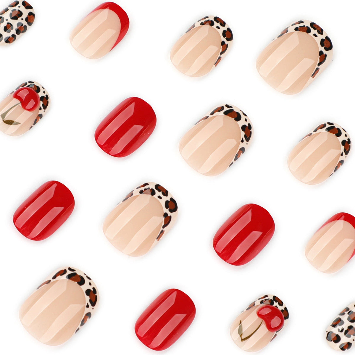 Red Cherry and Leopard Accent Glossy Press-On Nails – Image 3