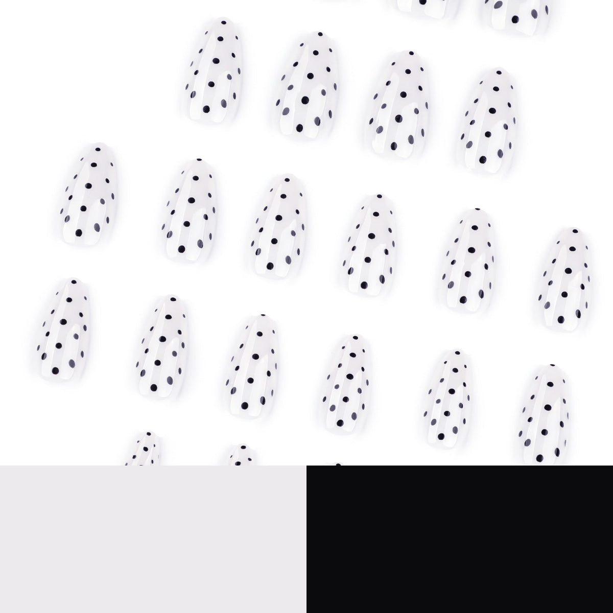 Black dots almond on white background press-on nails – Image 4