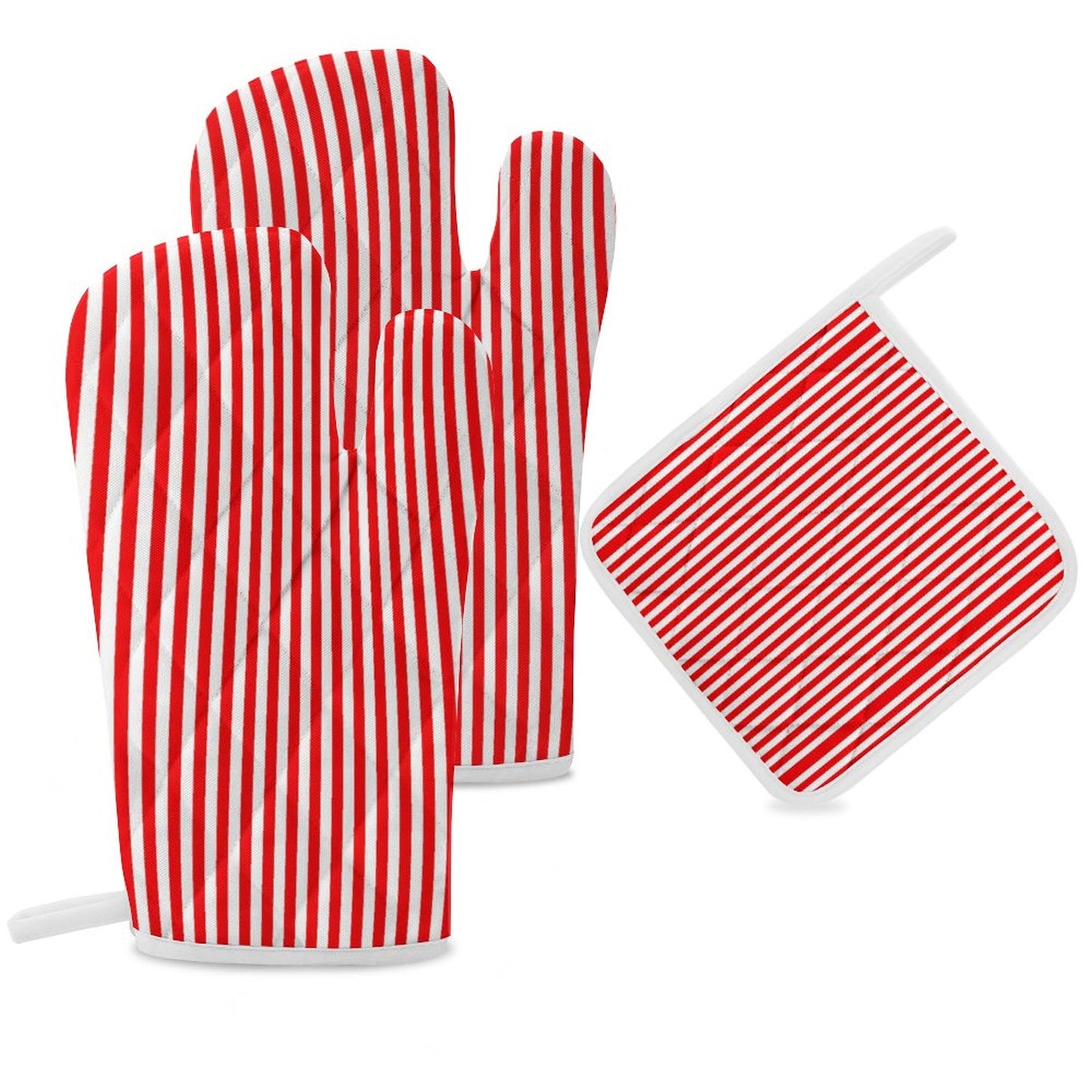 Oven Mitts & Pot Holder Set of 3 Red Stripes