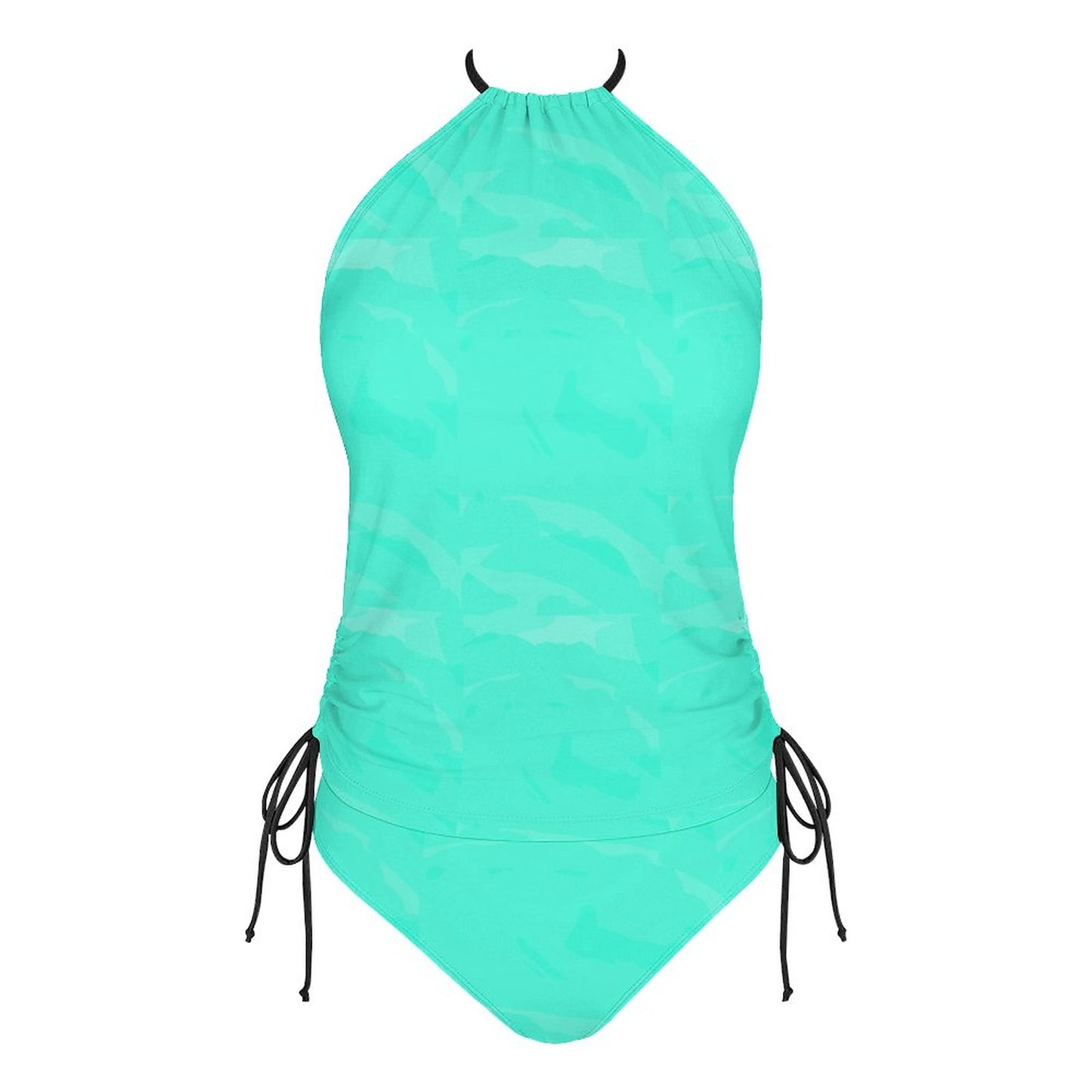 2-Piece Women's Tankini Set with High Neck Halter Top Teal