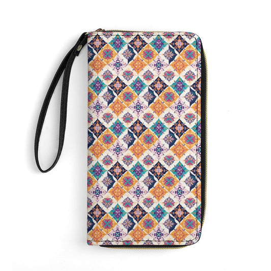 Leather Wallet with Wristlet Strap (2 Pictures on 2 Sides)