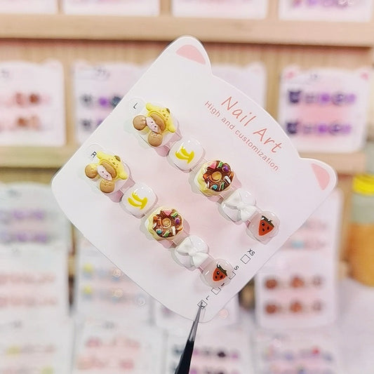 Pudding Dog Popcorn Cute Kids Press On Nails Set
