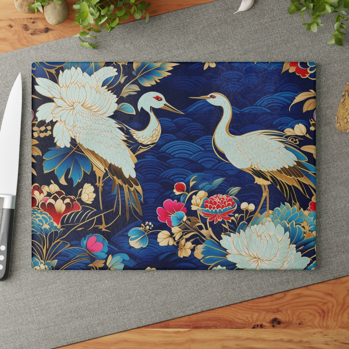 Elegant Asian Crane Glass Cutting Board - Perfect for Gifts and Home Decor