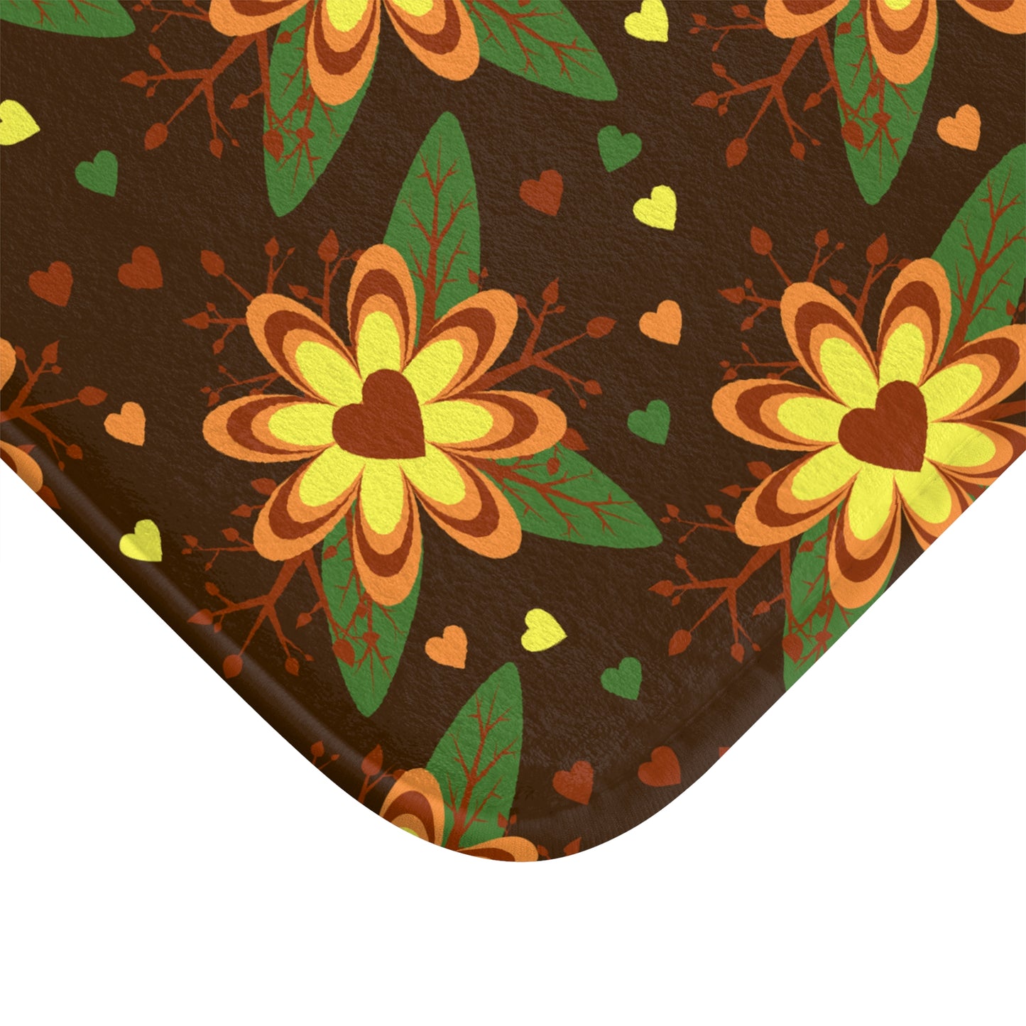 Floral Hearts Bath Mat, Boho Bathroom Decor, Cozy Bath Rug, Flower Pattern Mat, Gift for Home