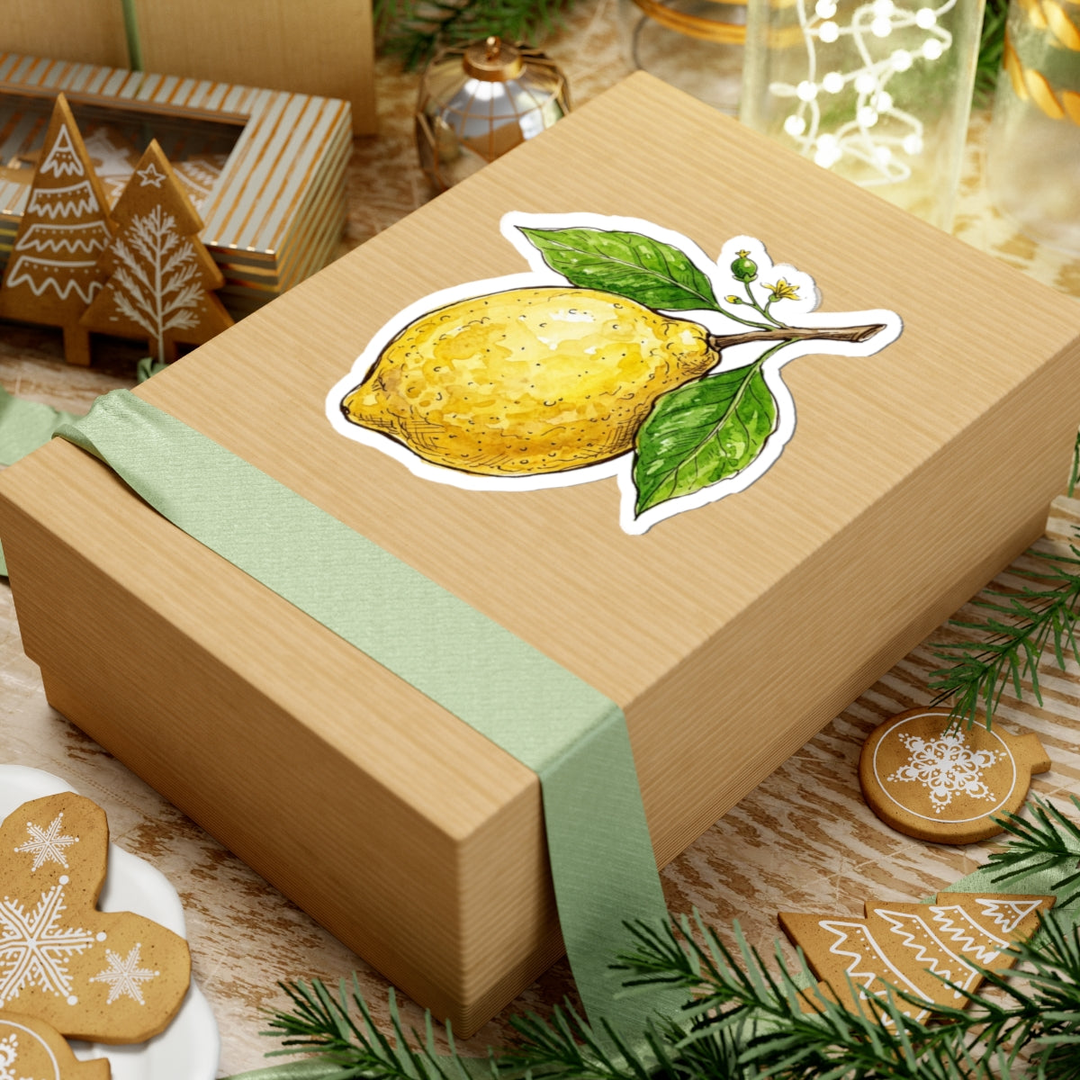 Lemon Branch Kiss-Cut Sticker — Watercolor Citrus Decal for Laptops & Journals