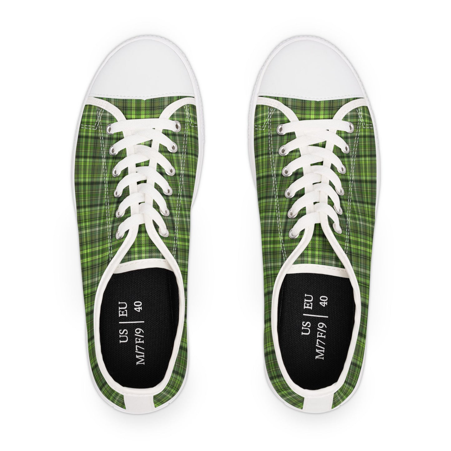 Green Plaid Low Top Sneakers — Casual Canvas Shoes