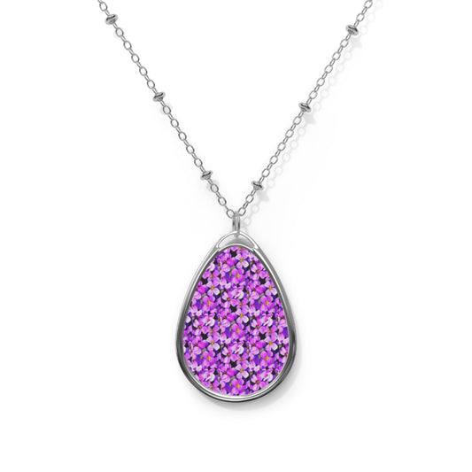 Purple Floral Oval Necklace, Boho Jewelry, Gift for Her, Statement Piece