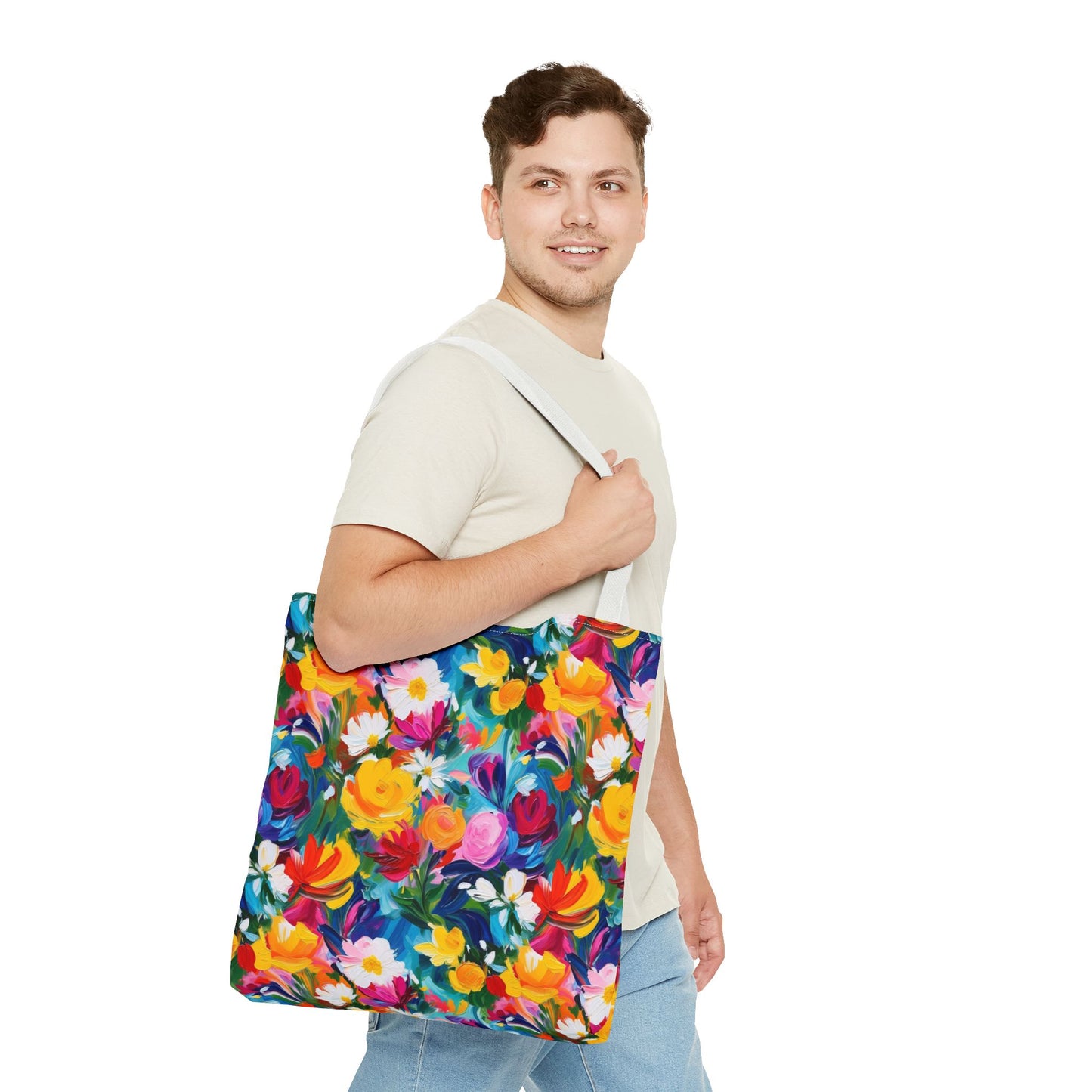 Colorful Floral Tote Bag — Vibrant All-Over Print Shopper