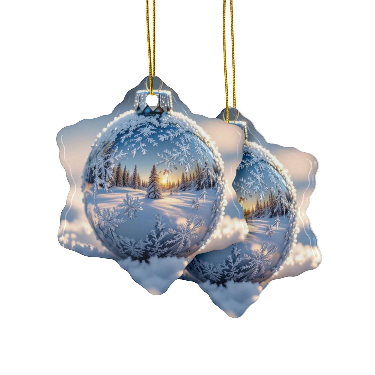 Winter Wonderland Ceramic Ornaments - 2-Sided Holiday Decor