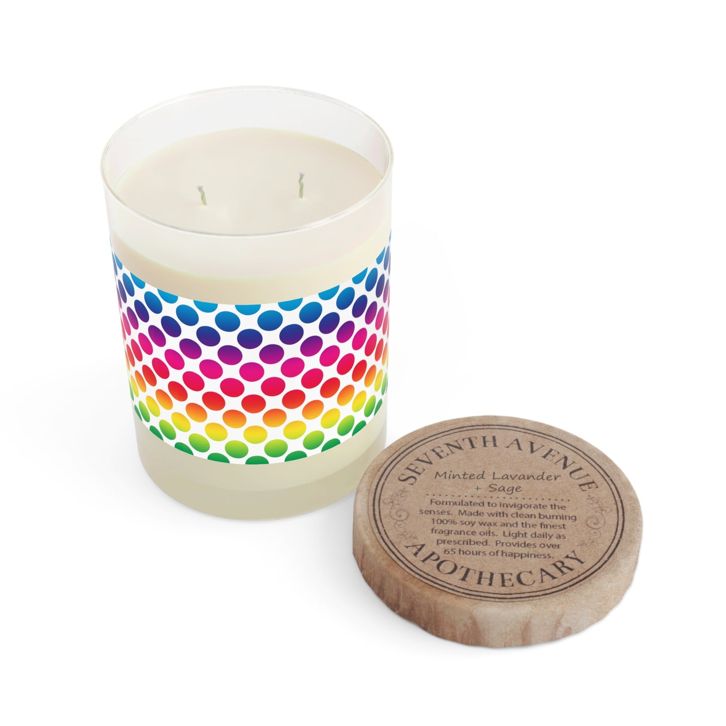 Rainbow Dot Pattern Scented Candle – 11oz Glass Jar