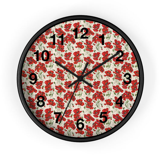 Flower Power Wall Clock - Floral Decor, Home Office Gift, Vintage Style Timepiece, Red Poppy Design, Boho Wall Art
