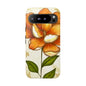 Floral Phone Case with Orange Flower Design, Tough Phone Cover, Floral Gift, Stylish Tech Accessory, Nature Lovers, Spring Vibes