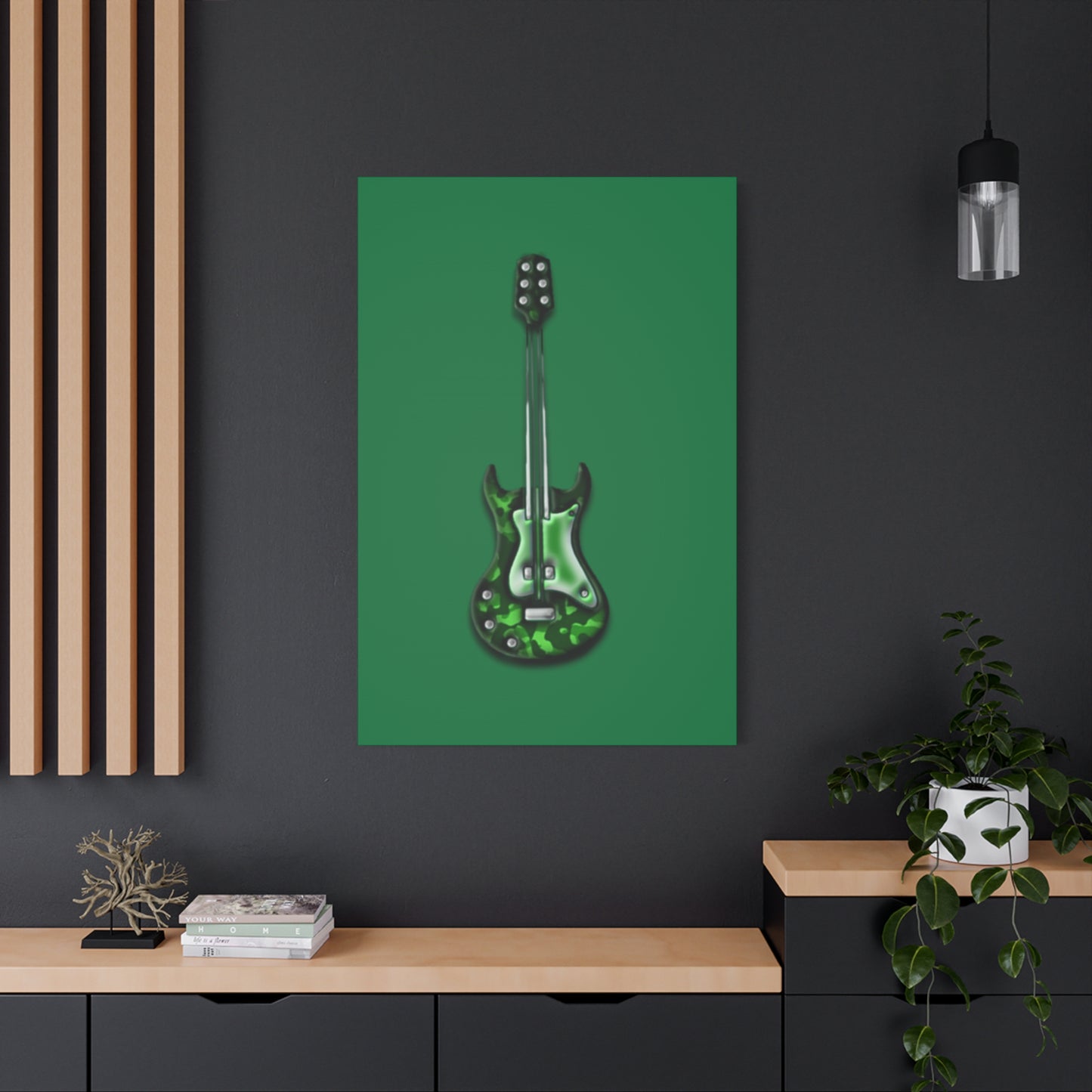 Green Electric Guitar Canvas Art, Music Wall Decor, Rock n Roll Gift, Guitar Lover's Art, Stretched Green Canvas, Home Theater Decor