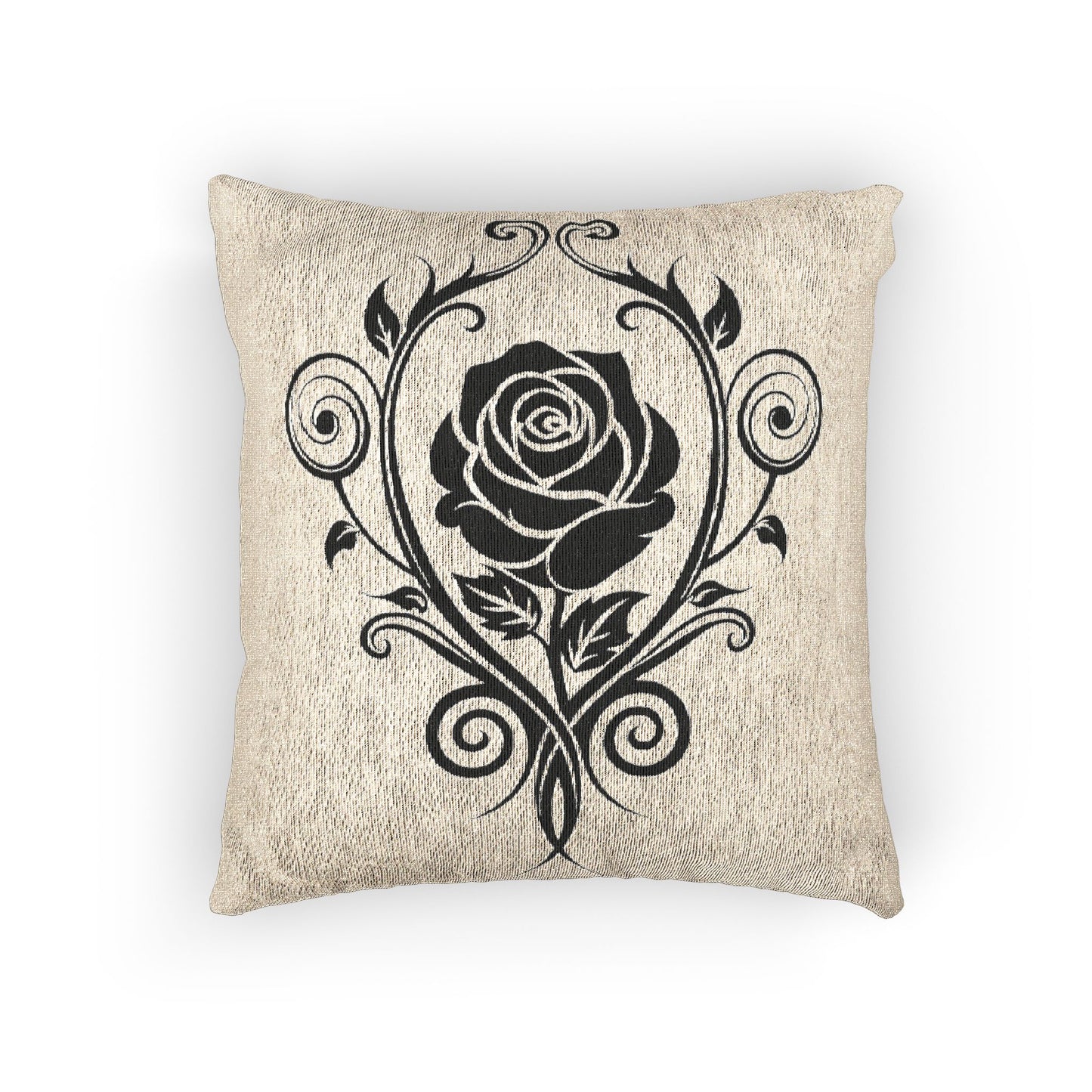 Elegant Floral Woven Pillow, Black Rose Decor, Bohemian Home Accent, Cozy Cushion for Living Room, Gift for Him/Her, Wedding Decoration