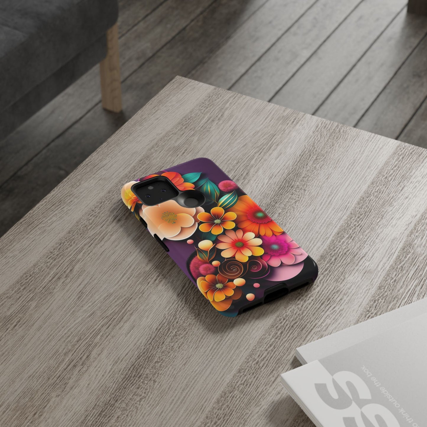 Floral Burst Tough Phone Case — Colorful Retro Flowers Protective Cover