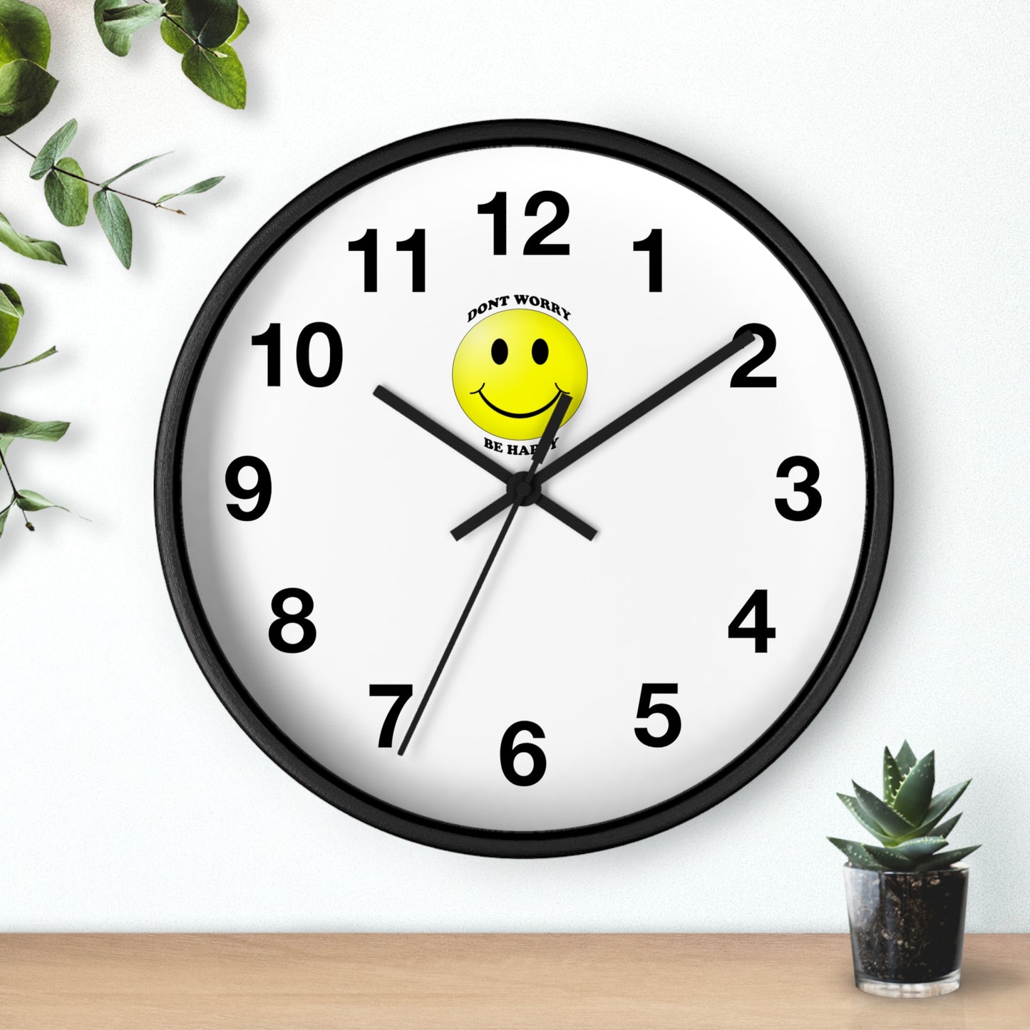 Cheerful Wall Clock with Smiley Face - Don't Worry Be Happy - Home Decor, Gift for Friends, Motivational Decor, Office Wall Art