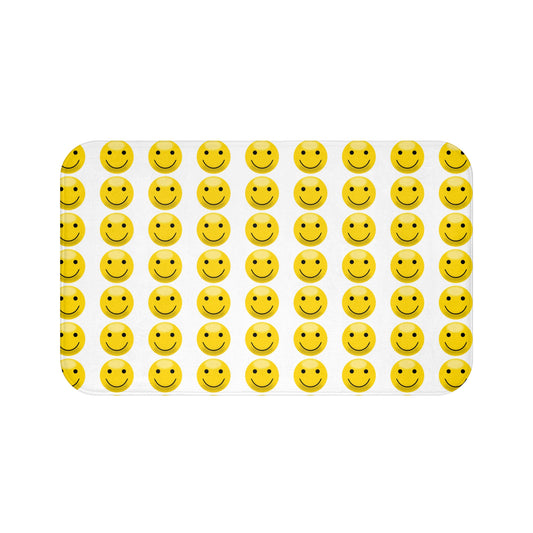 Cheerful Smile Bath Mat - Cute Bathroom Decor, Funky Floor Mat, Gift for Home, Happy Vibes, Smiley Face Mat