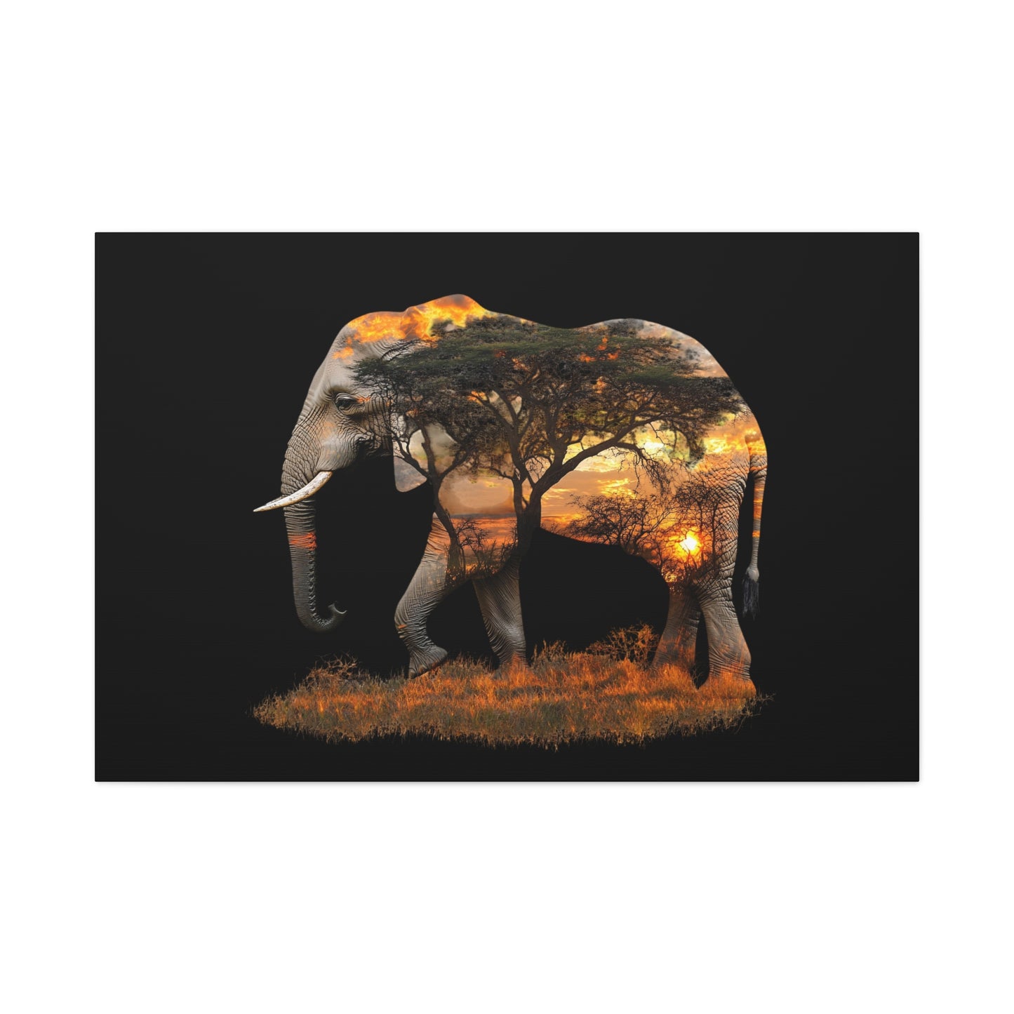 Elephant Tree Matte Canvas Art, Nature Wall Decor, Wildlife Home Decoration, Gift for Animal Lovers, Boho Living Room Accent