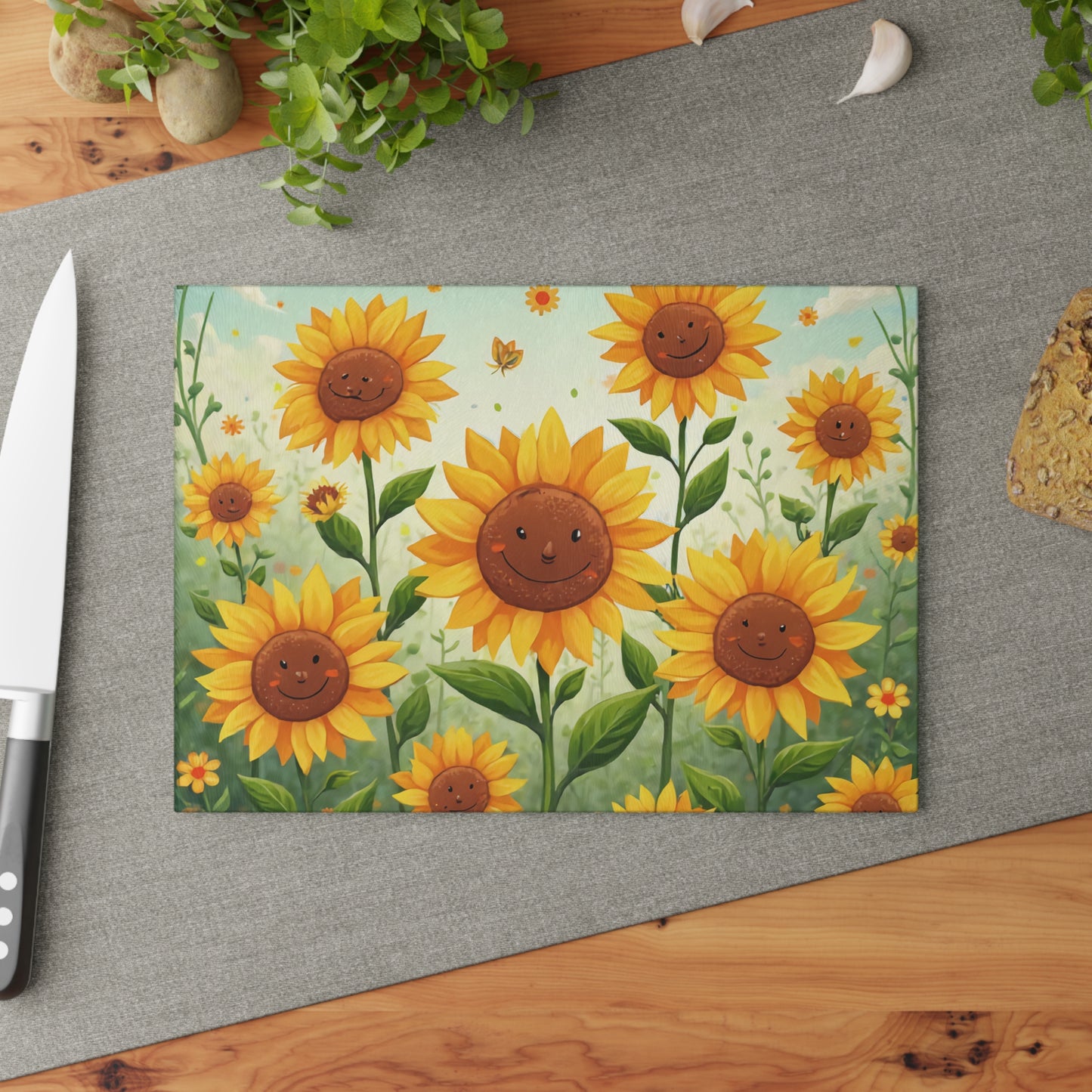 Happy Sunflowers Glass Cutting Board, Floral Kitchen Decor, Unique Gift for Home Chefs, Brighten Your Culinary Space, Summer Vibes, [...]