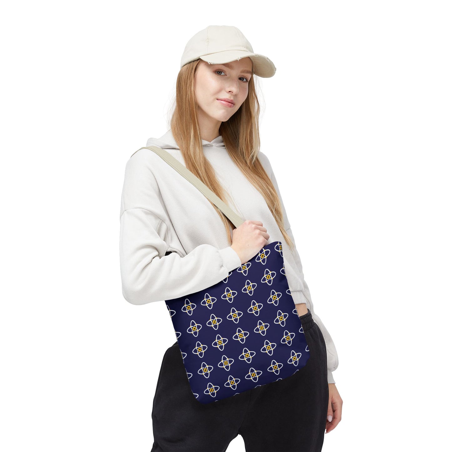 Navy Geo Floral Pattern Tote Bag — Reusable Everyday Shopping Tote