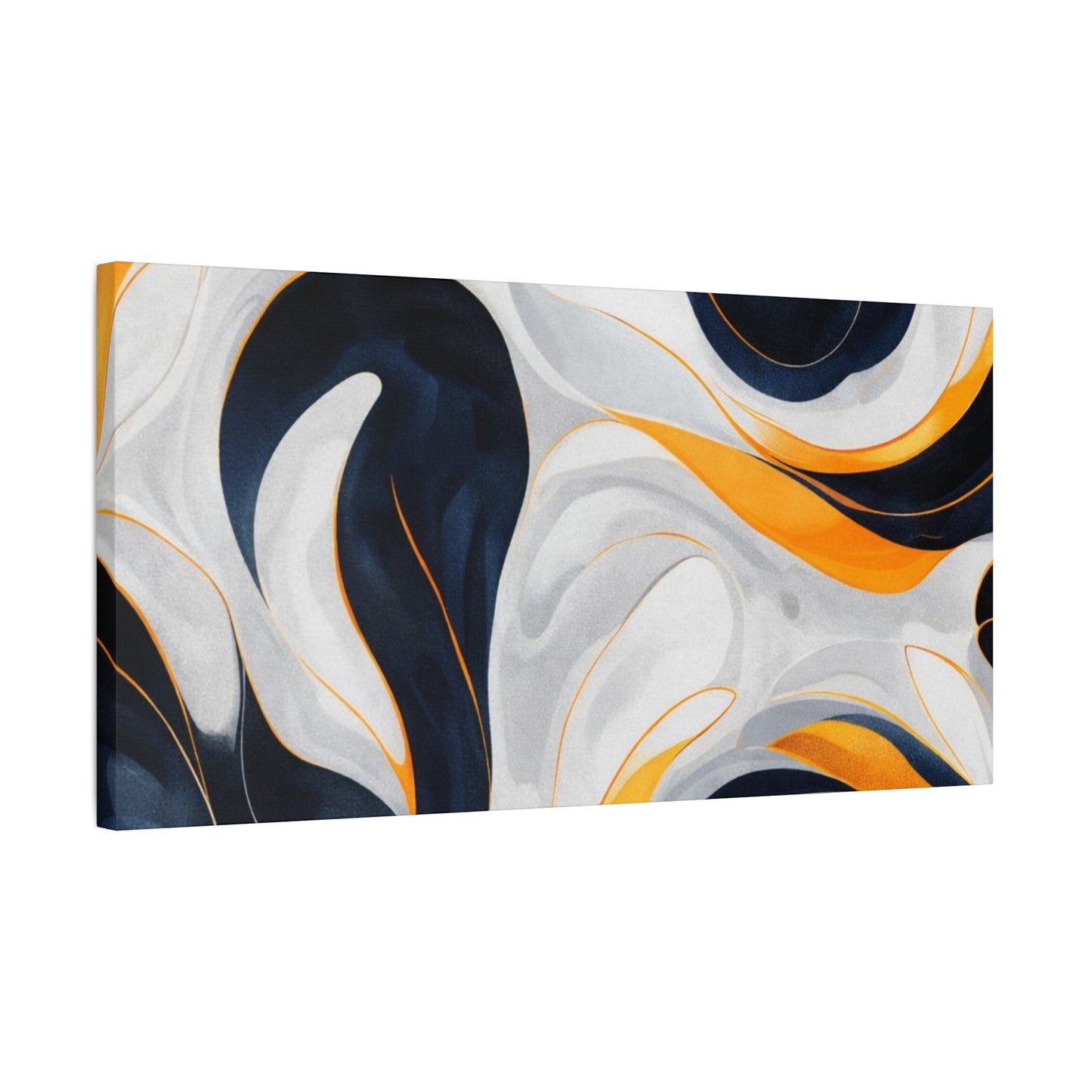 Abstract Fluid Art Matte Canvas Print — Navy, Gold & White Stretched Wall Art