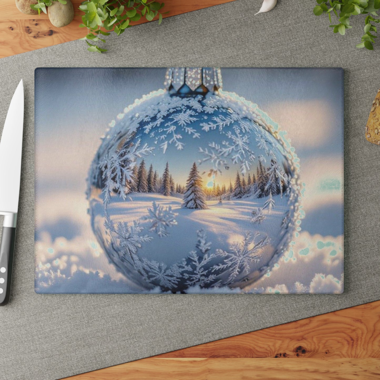 Winter Wonderland Glass Cutting Board, Holiday Kitchen Decor, Snowy Scene Art, Unique Gift for Chefs, Christmas & Winter Celebrations