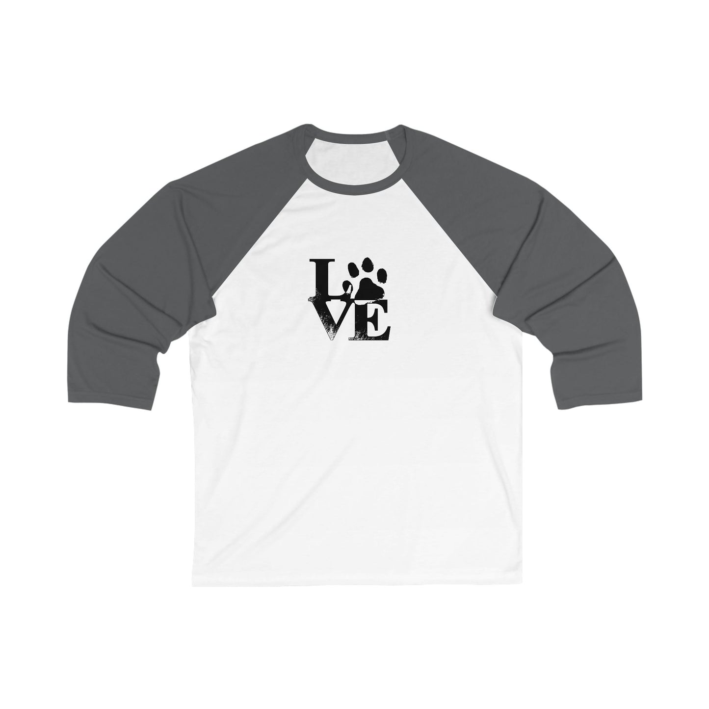 Unisex Baseball Tee with 'LOVE' Paw Print Design, Pet Lover Shirt, Gift for Animal Enthusiasts, Casual Top, Holiday Apparel