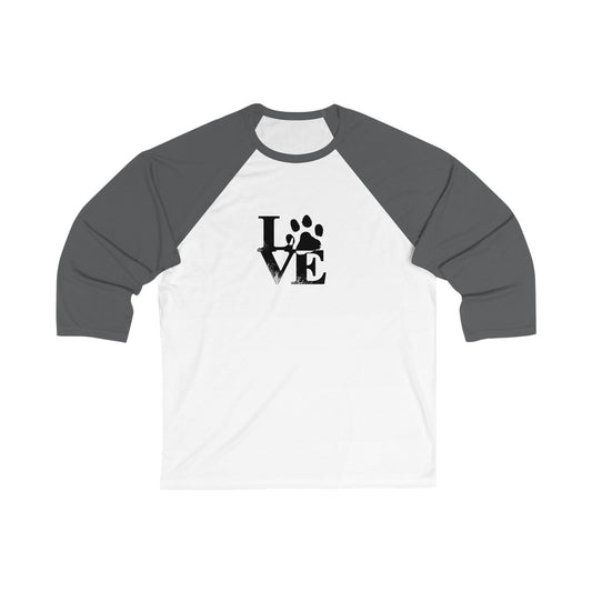 Unisex Baseball Tee with 'LOVE' Paw Print Design, Pet Lover Shirt, Gift for Animal Enthusiasts, Casual Top, Holiday Apparel