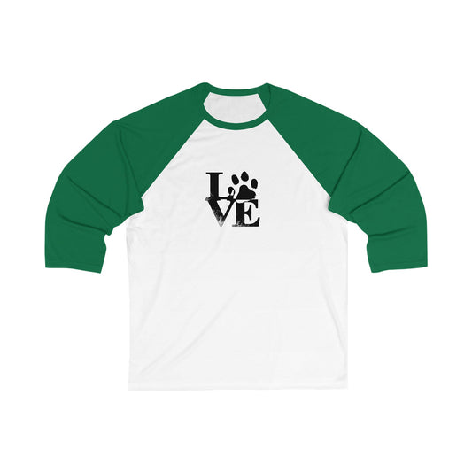 Unisex Baseball Tee with 'LOVE' Paw Print Design, Pet Lover Shirt, Gift for Animal Enthusiasts, Casual Top, Holiday Apparel