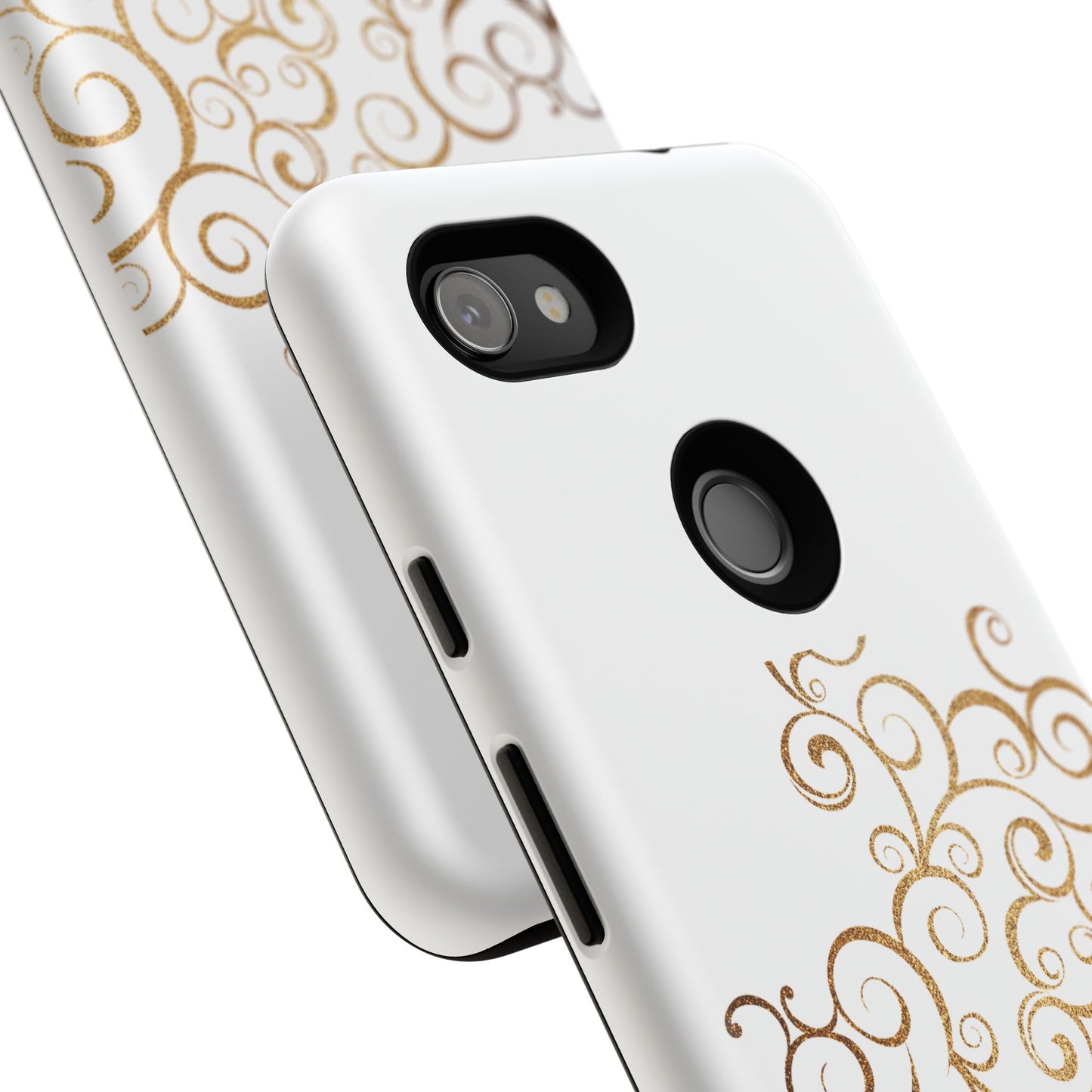 Elegant Floral Phone Case, Tough Cases, Gold Swirls, Stylish Protection, Trendy Gift, Chic Accessory
