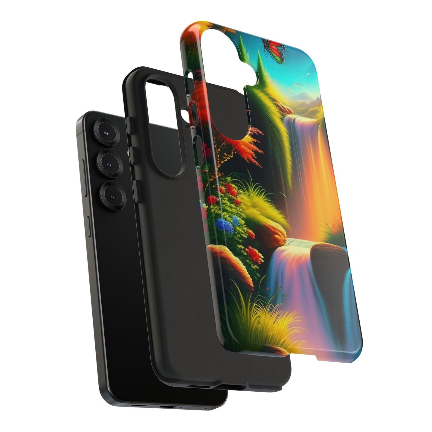 Phone Case - Vibrant Waterfall Landscape with Butterfly | Colorful Nature Protective Case