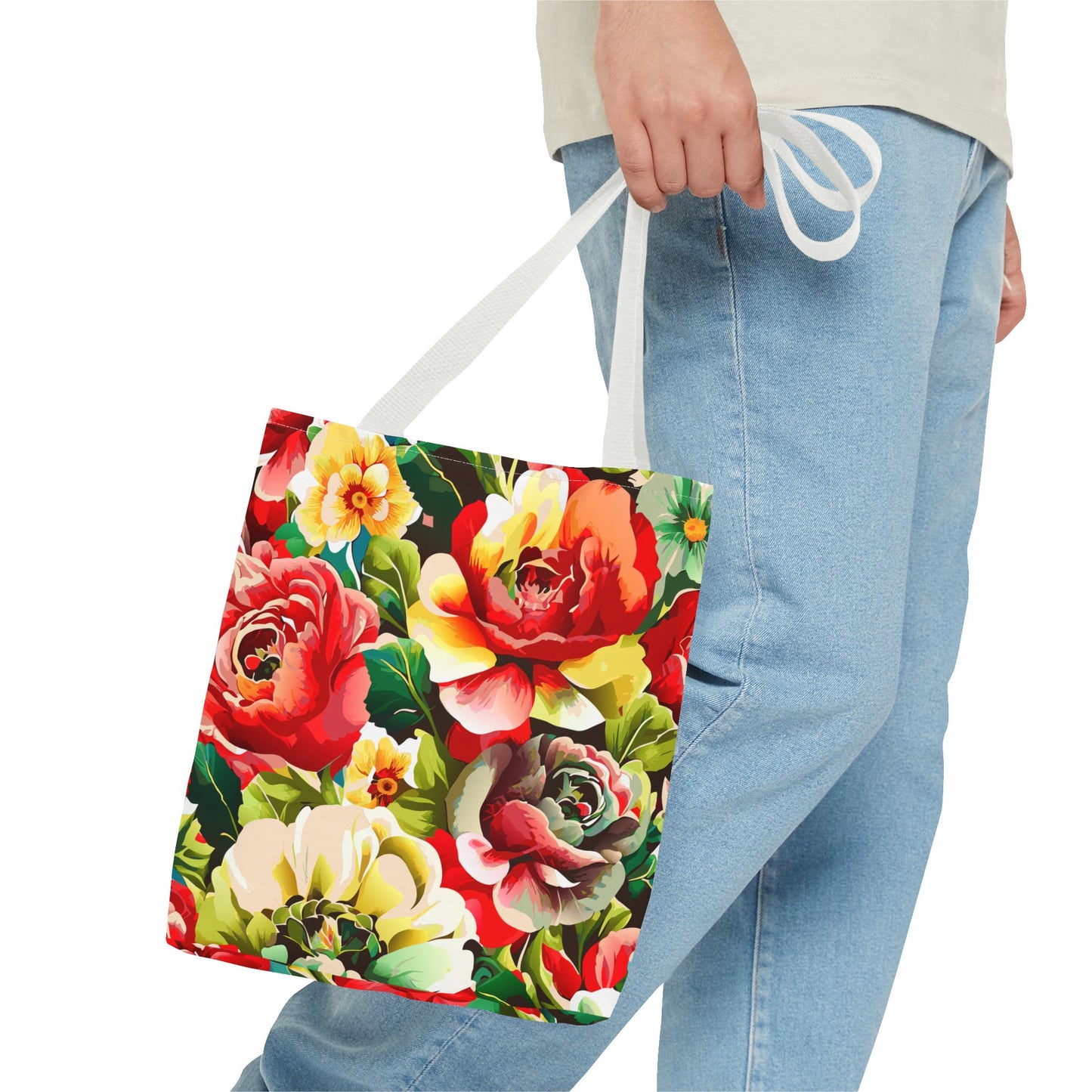 Floral Print Tote Bag - Colorful Reusable Shopping Bag Picnic Essential