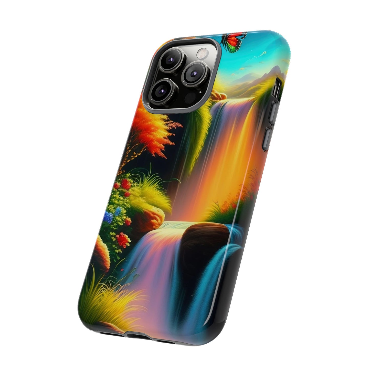 Phone Case - Vibrant Waterfall Landscape with Butterfly | Colorful Nature Protective Case