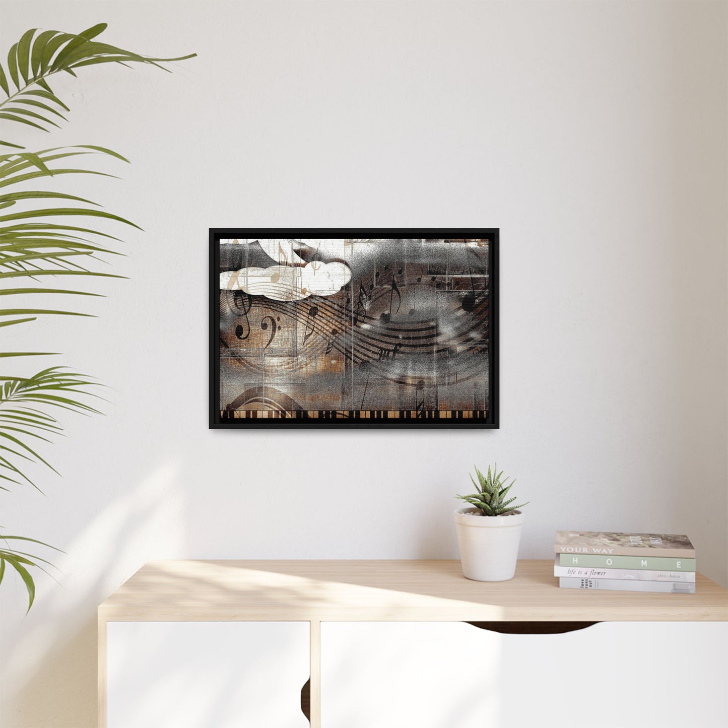 Framed Music Notes Canvas Print — Abstract Vintage Piano & Sheet Music Wall Art