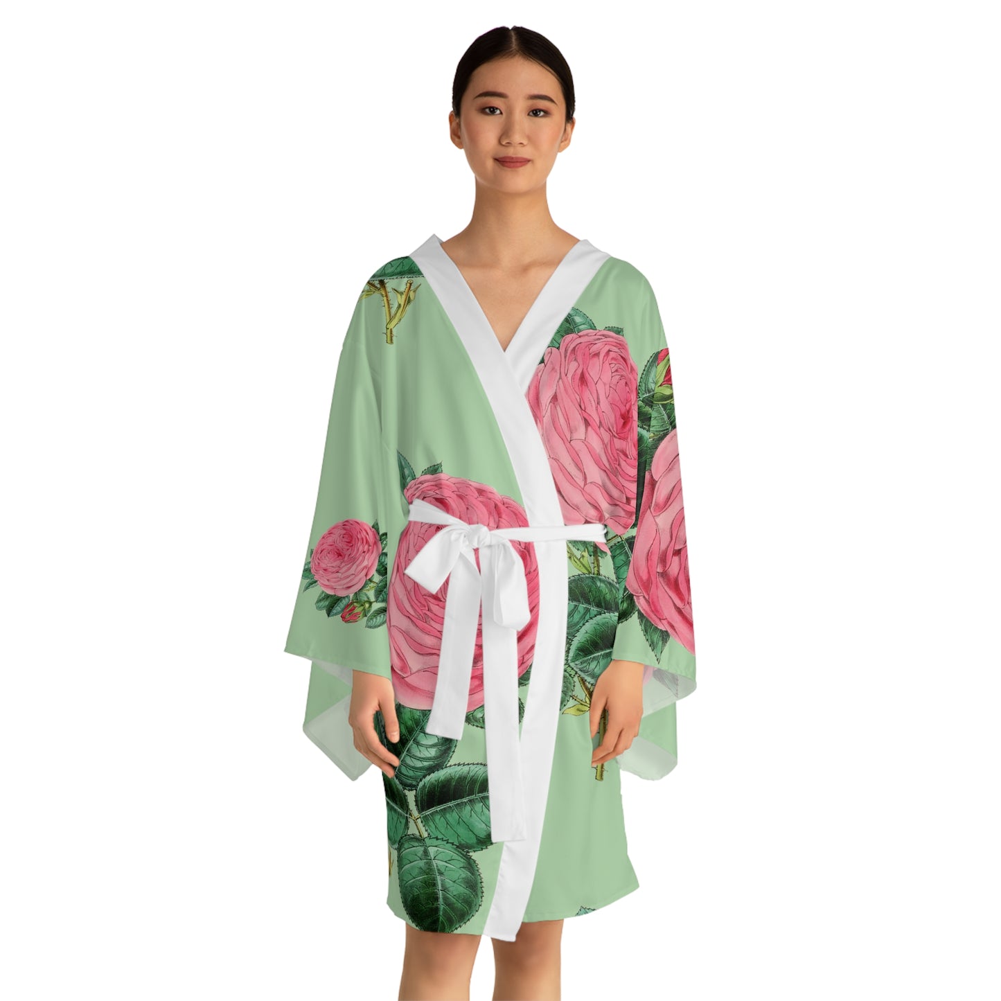 Floral Long Sleeve Kimono Robe, Botanical Loungewear, Gift for Her, Relaxation Attire, Summer Evening Wear, Wedding Guest Robe