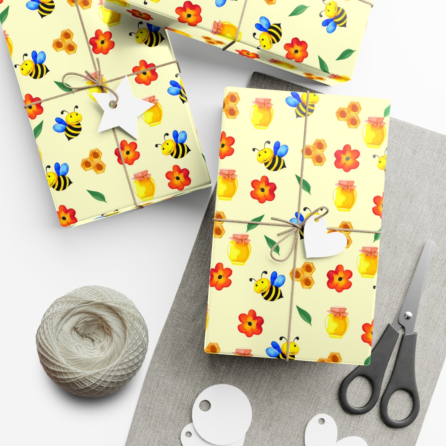 Cheerful Gift Wrap Paper, Floral and Bee Pattern, Eco-Friendly Wrap for Birthdays
