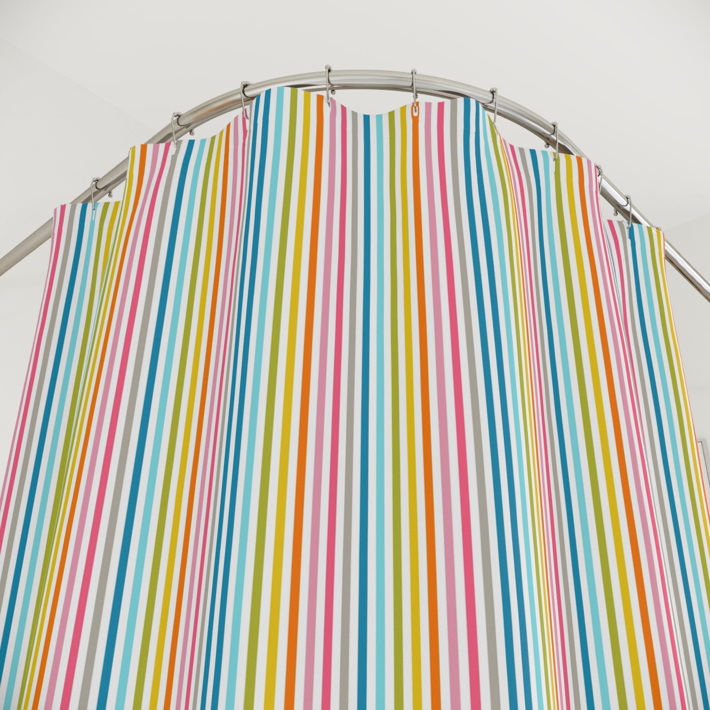 Colorful Striped Shower Curtain — Bright Rainbow Vertical Lines Bathroom Decor