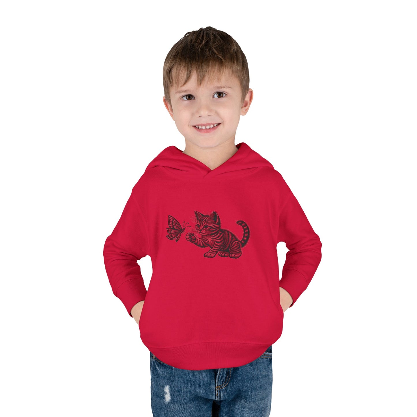 Cute Cat and Butterfly Toddler Hoodie, Toddler Pullover, Kids Fleece Hoodie, Animal Lover Gift, Playtime Pullover