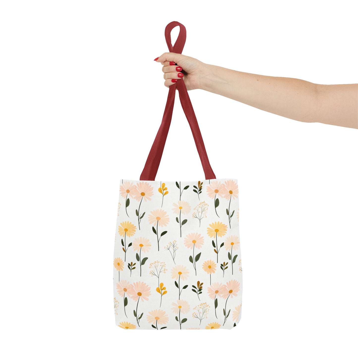 Floral Daisy Pattern Tote Bag — Pastel Spring Flowers All-Over Print