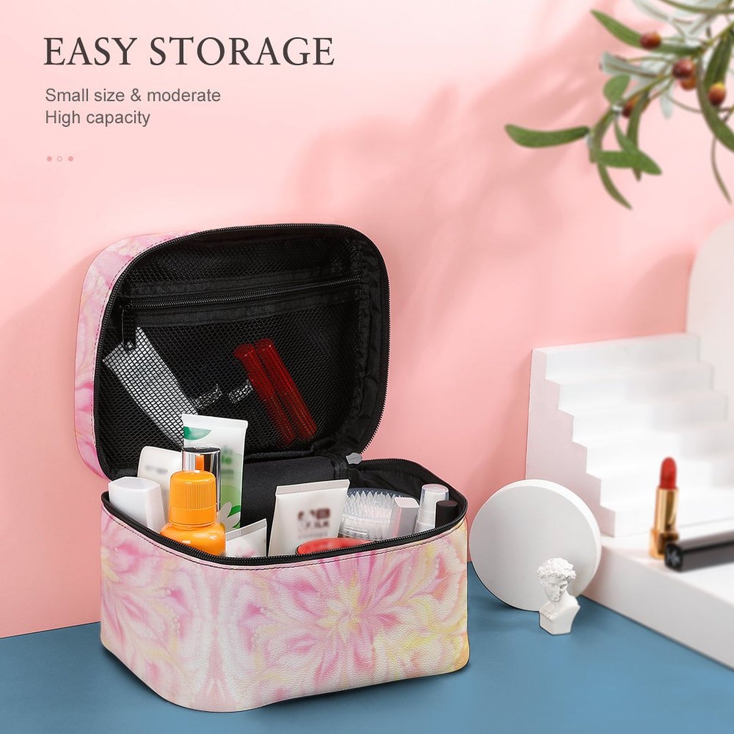 Make-up bag with Lychee pattern PU material