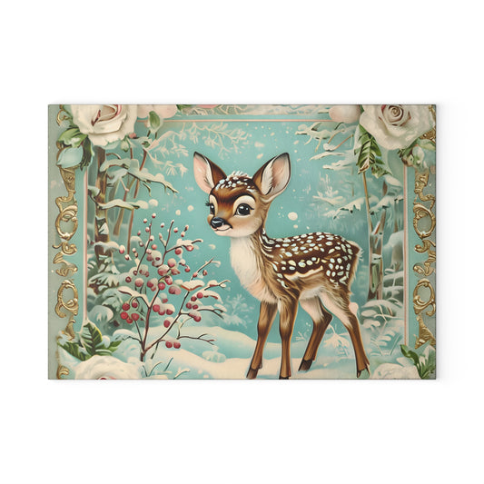 Winter Forest Deer Glass Cutting Board, Kitchen Décor, Unique Gift, Holiday Entertaining, Rustic Home Decor, Woodland Animal Design