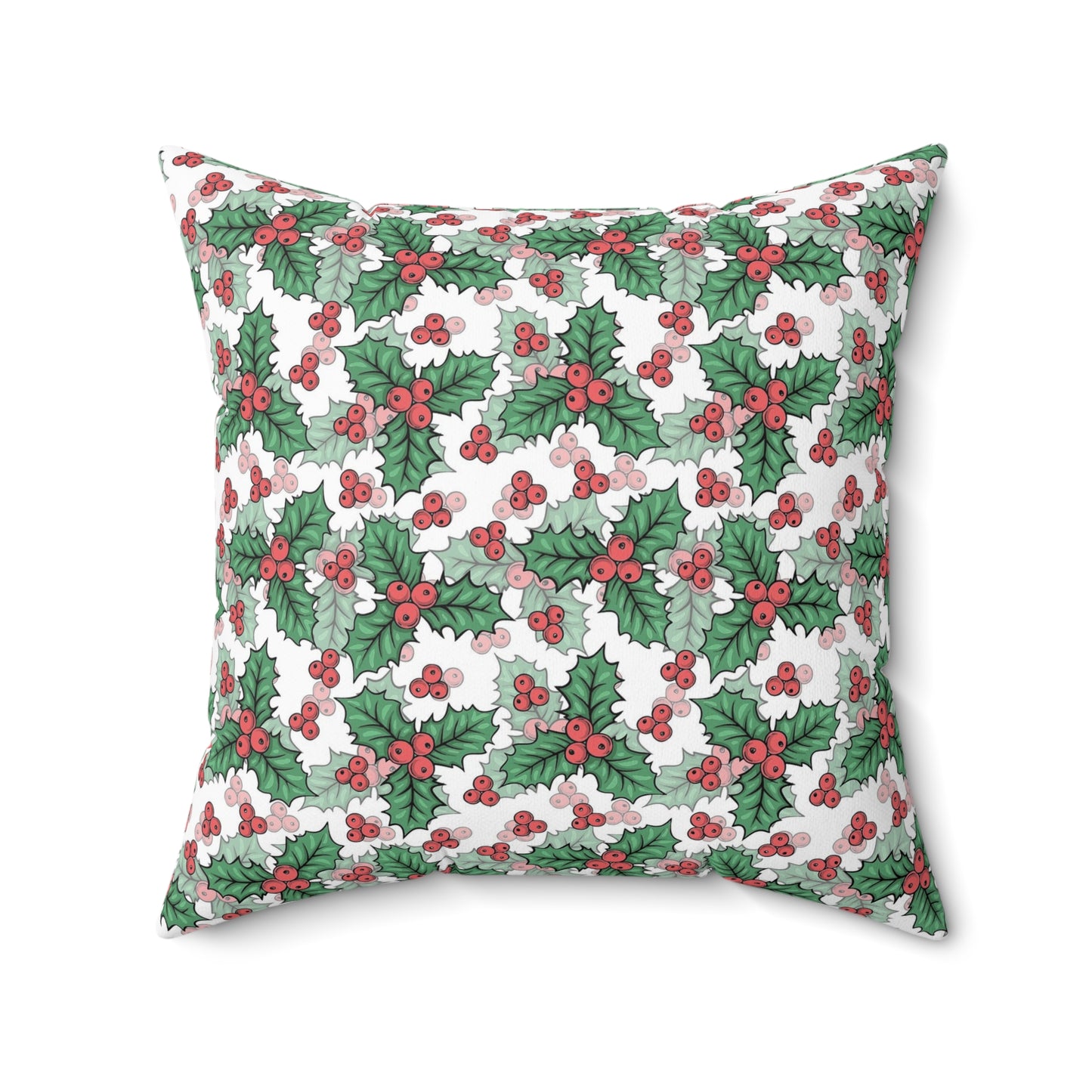 Festive Holly Square Pillow - Cozy Holiday Decor, Throw Cushion, Christmas Gift, Home Accent, Decorative Pillow