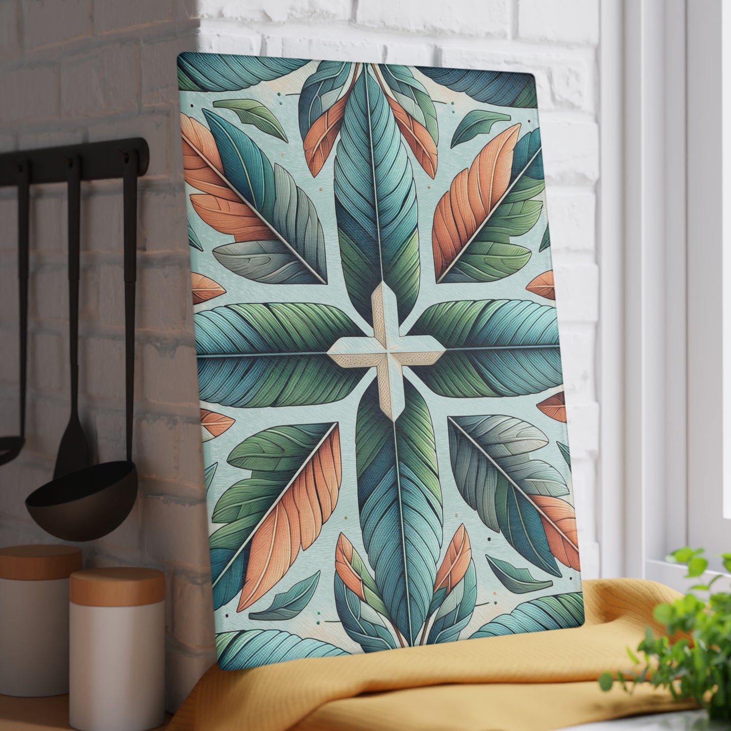 Tropical Leaf Glass Cutting Board — Decorative Kitchen Chopping Board