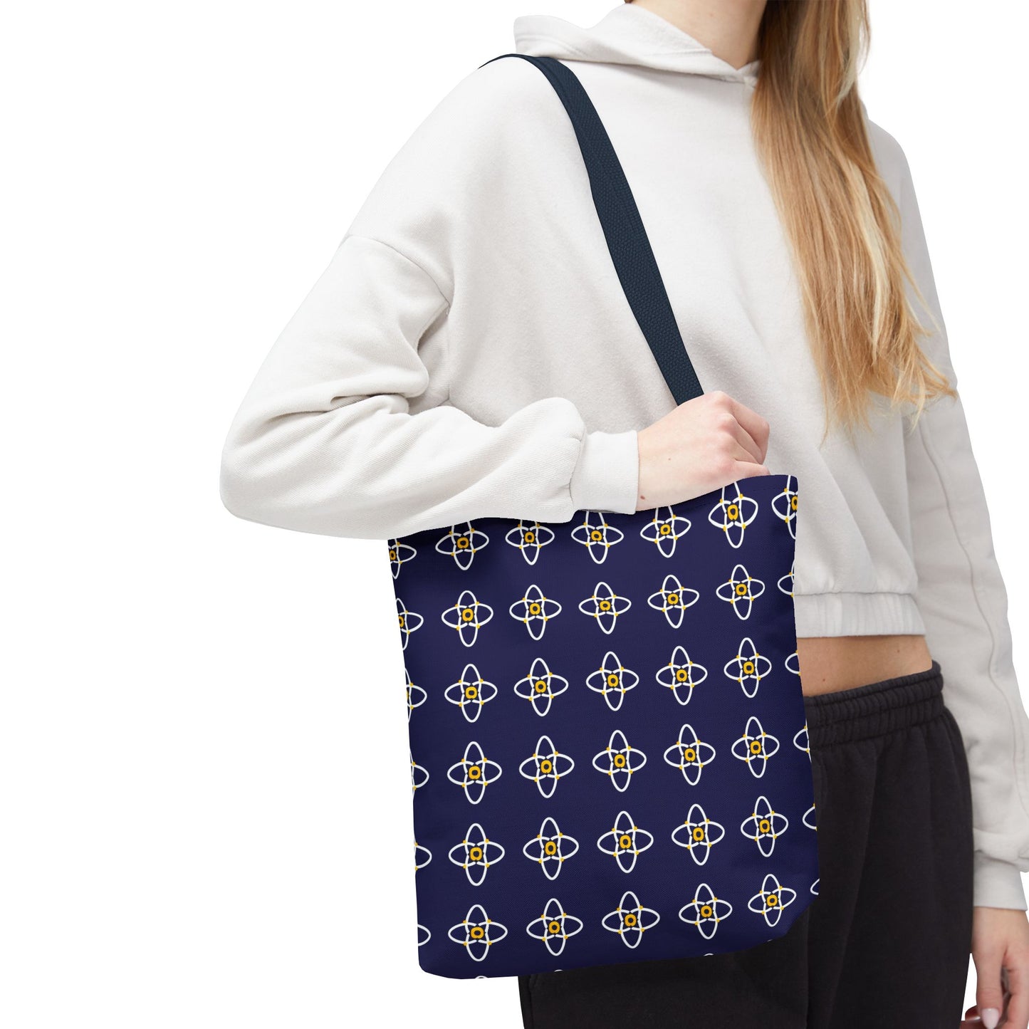 Navy Geo Floral Pattern Tote Bag — Reusable Everyday Shopping Tote