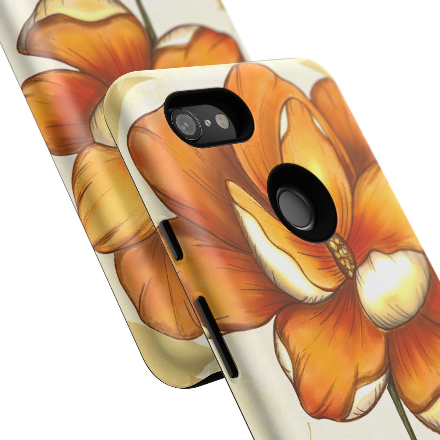 Floral Phone Case with Orange Flower Design, Tough Phone Cover, Floral Gift, Stylish Tech Accessory, Nature Lovers, Spring Vibes