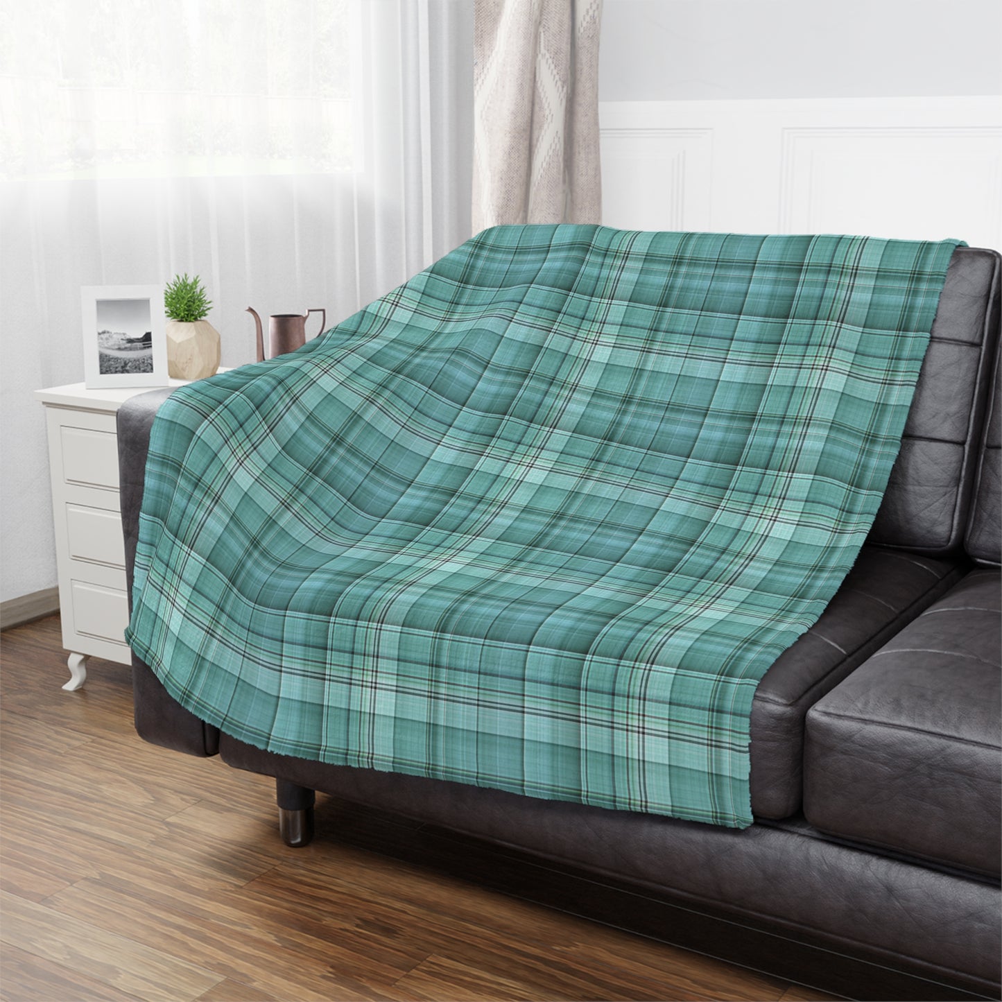 Teal Plaid Minky Blanket — Soft Cozy Plaid Throw for Home, Travel & Gifts