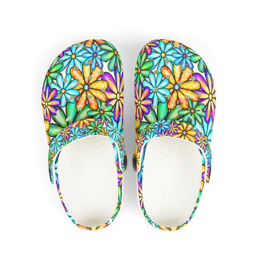 Colorful Floral Kid's EVA Foam Clogs, Fun Summer Shoes, Playful Garden Footwear, Kids' Comfort Sandals, Vibrant Outdoor Footwear