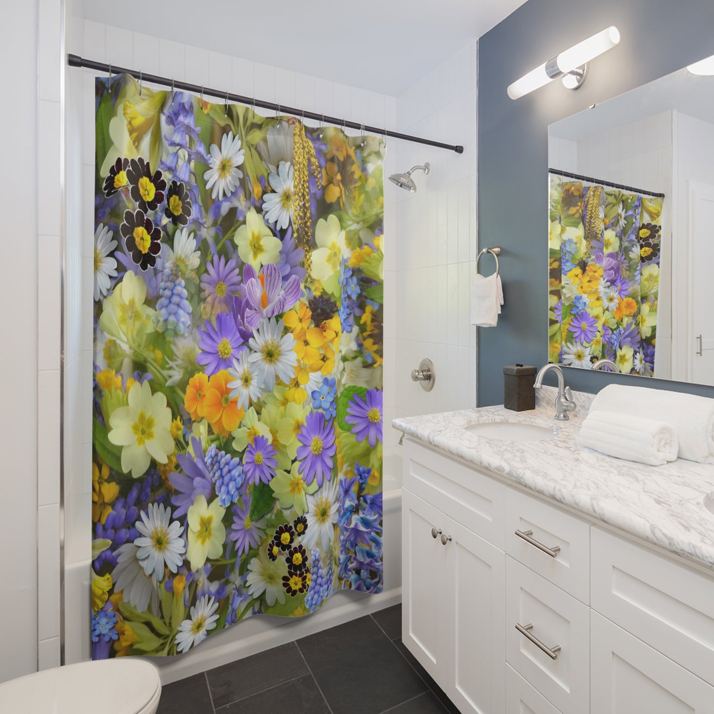 Floral Shower Curtain, Vibrant Botanical Bathroom Decor